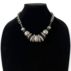 Natori Black Silver Large‎ Metal Acrylic Beaded Chain Fashion Statement Necklace